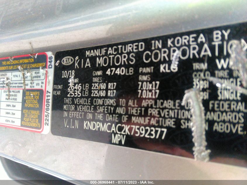 2019 KIA SPORTAGE LX - KNDPMCAC2K7592377