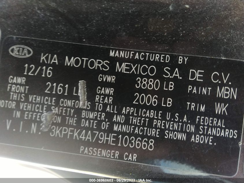 2017 KIA FORTE LX - 3KPFK4A79HE103668
