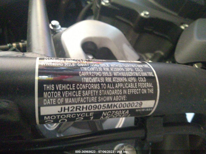 2021 HONDA NC750 XA - JH2RH0905MK000029