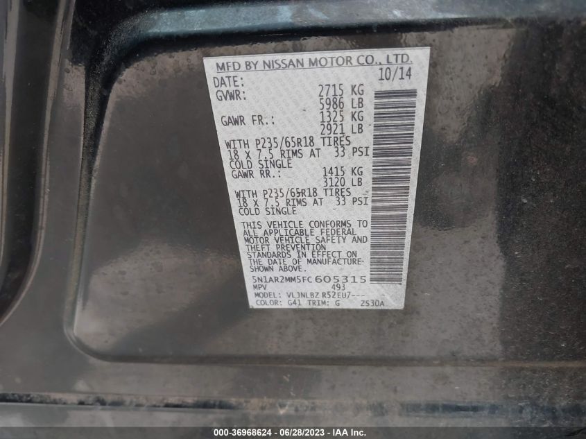 2015 NISSAN PATHFINDER S/SV/SL/PLATINUM - 5N1AR2MM5FC605315
