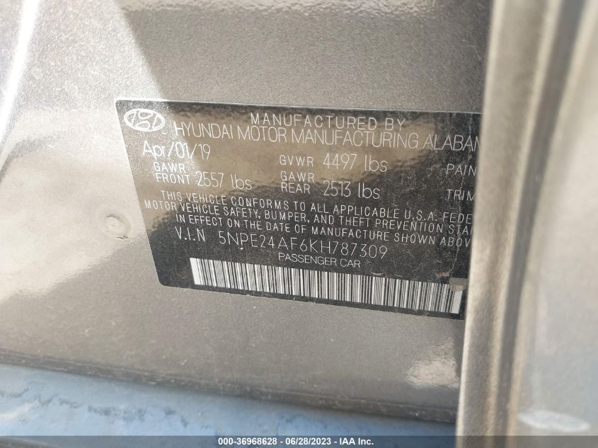 5NPE24AF6KH787309 Hyundai Sonata SE 9