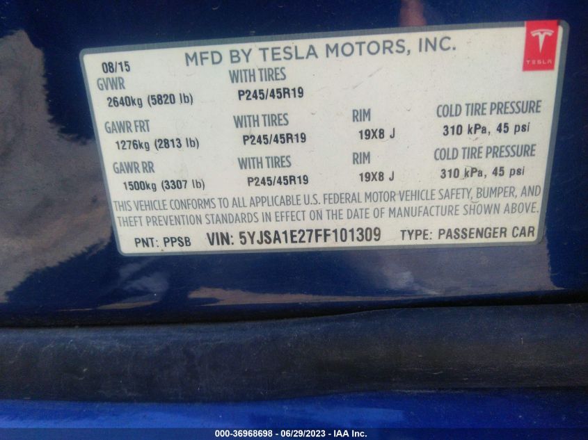 2015 TESLA MODEL S 85D/70D/90D/P90D - 5YJSA1E27FF101309