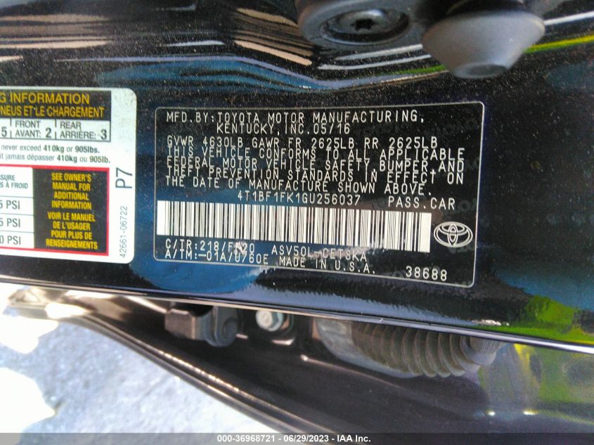 2016 TOYOTA CAMRY XLE/SE/LE/XSE - 4T1BF1FK1GU256037