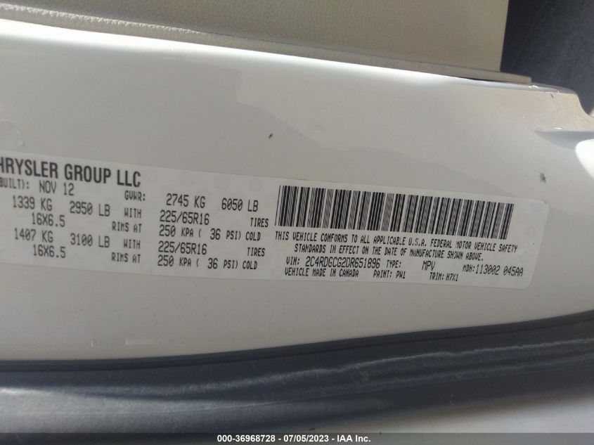 2013 DODGE GRAND CARAVAN SXT - 2C4RDGCG2DR651896