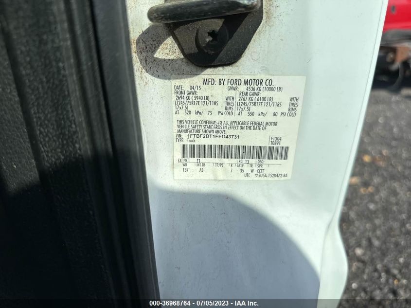 2015 FORD SUPER DUTY F-250 SRW XLT/XL - 1FTBF2BT1FED43731