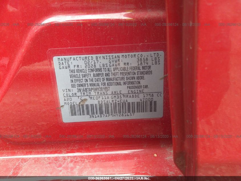 2017 NISSAN SENTRA SR - 3N1AB7AP9HY281657
