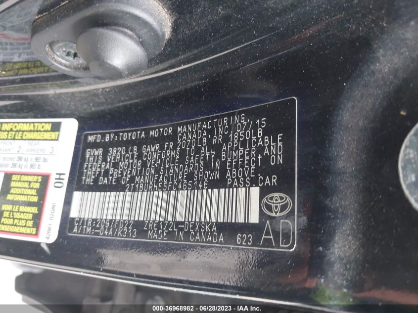 2015 TOYOTA COROLLA L/LE/LE PLS/PRM/S/S PLS - 2T1BURHE5FC465146