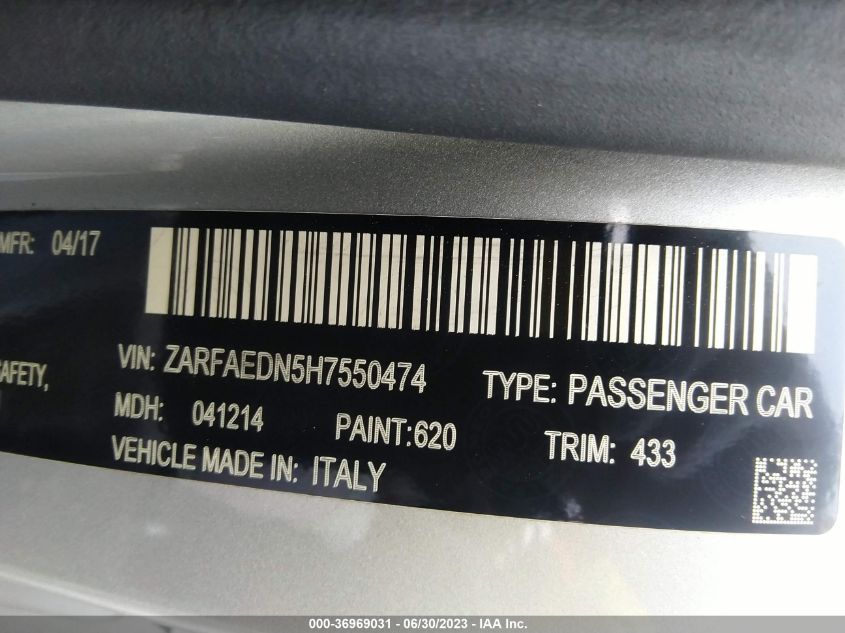 2017 ALFA ROMEO GIULIA - ZARFAEDN5H7550474