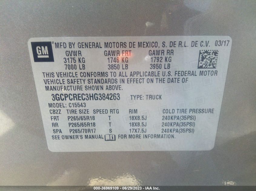 2017 CHEVROLET SILVERADO 1500 LT - 3GCPCREC3HG384263