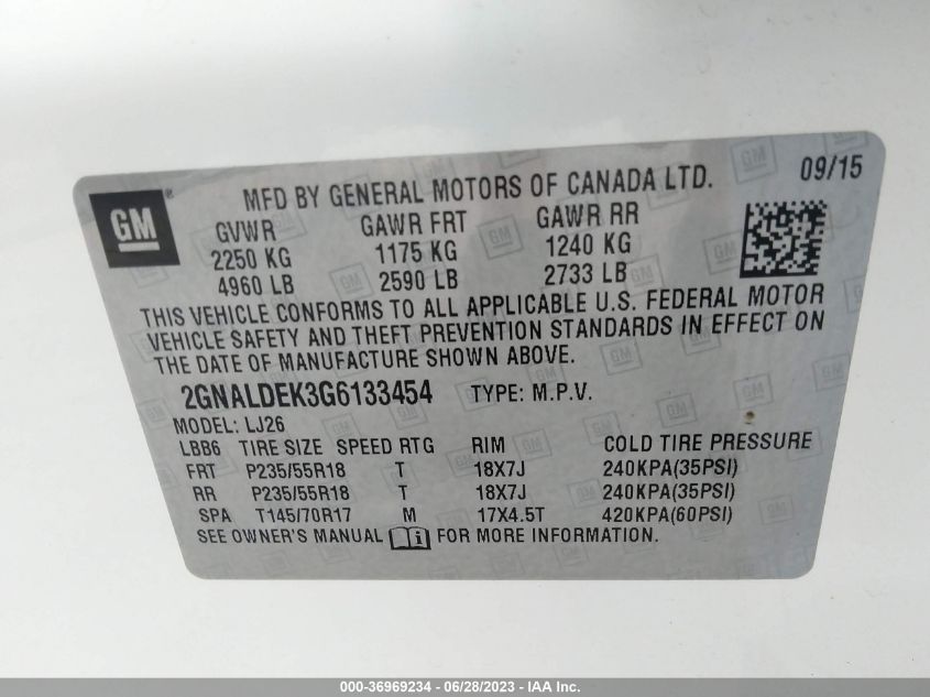 2016 CHEVROLET EQUINOX LTZ - 2GNALDEK3G6133454