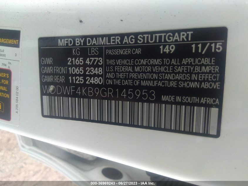 2016 MERCEDES-BENZ C 300 SPORT 4MATIC/LUXURY 4MATIC/4MATIC WDDWF4KB9GR145953
