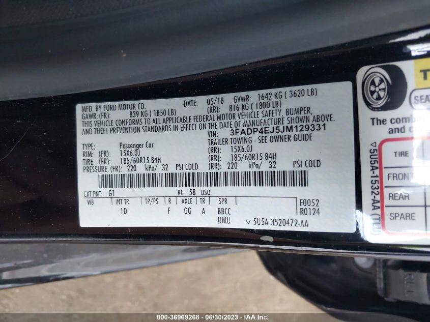 2018 FORD FIESTA SE - 3FADP4EJ5JM129331