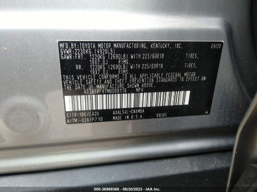 2021 TOYOTA RAV4 XLE PREMIUM/XSE - 4T3B6RFV7MU009116