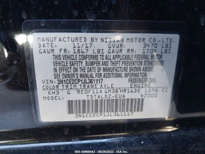 2018 NISSAN VERSA NOTE SV - 3N1CE2CP1JL361117