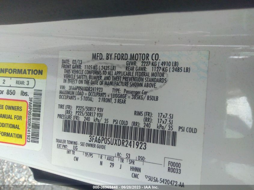 2013 FORD FUSION ENERGI TITANIUM - 3FA6P0SUXDR241923
