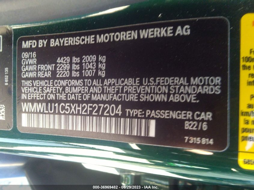 2017 MINI CLUBMAN COOPER - WMWLU1C5XH2F27204