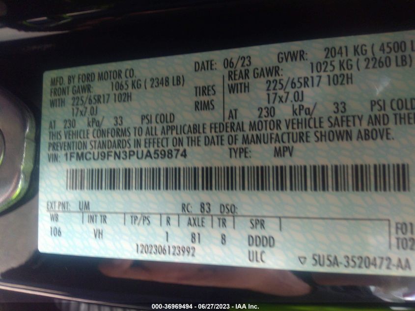 2023 FORD ESCAPE BASE - 1FMCU9FN3PUA59874
