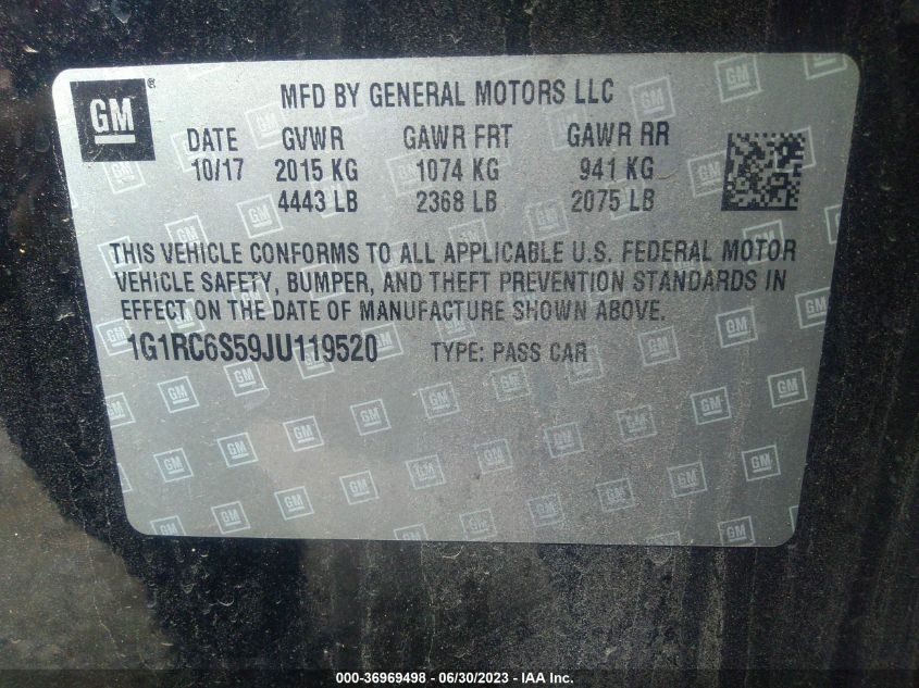 2018 CHEVROLET VOLT LT - 1G1RC6S59JU119520