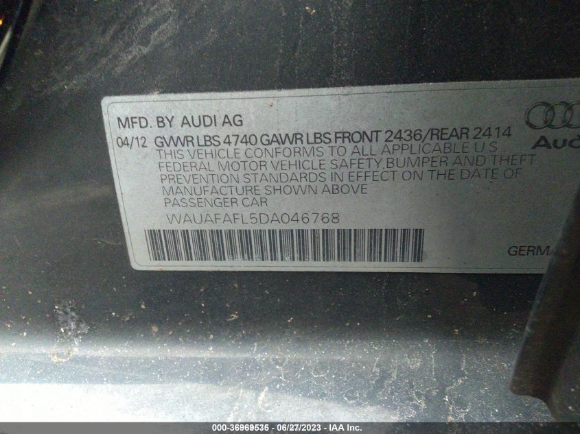 2013 AUDI A4 PREMIUM - WAUAFAFL5DA046768