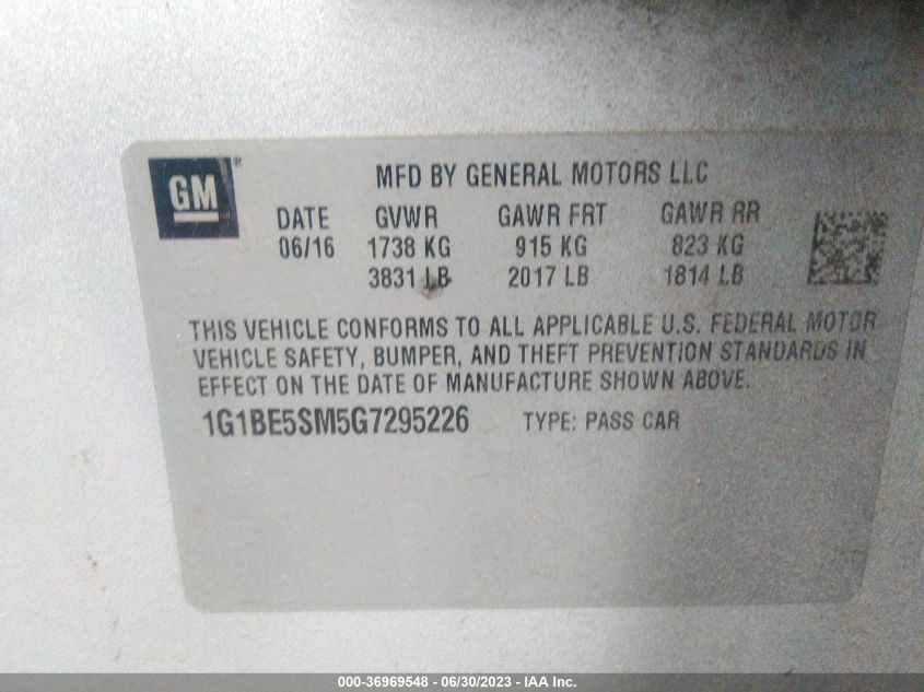 2016 CHEVROLET CRUZE LT - 1G1BE5SM5G7295226