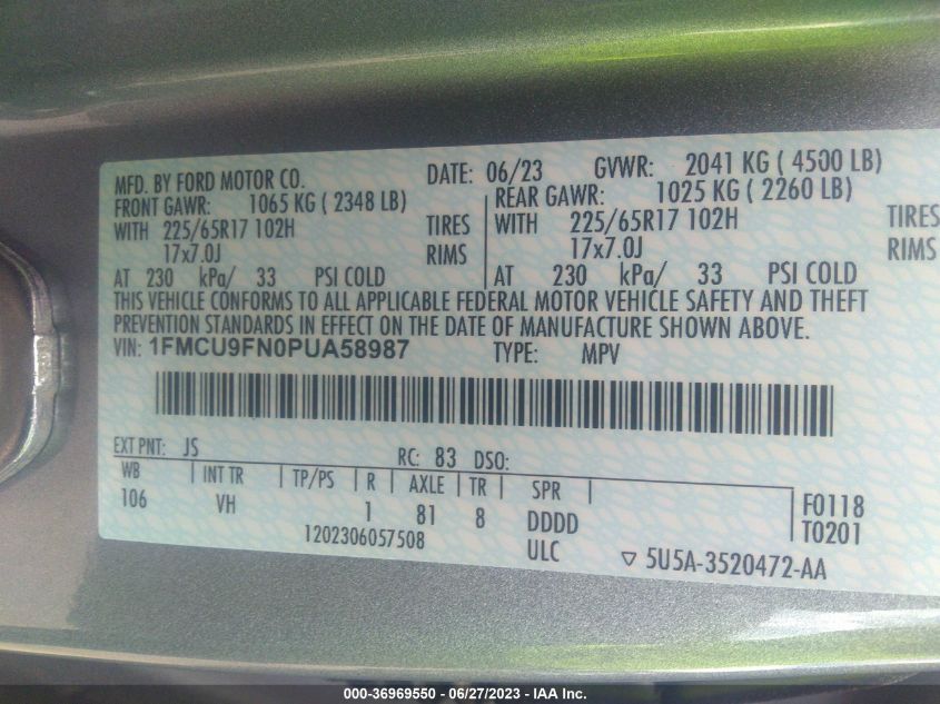 2023 FORD ESCAPE BASE - 1FMCU9FN0PUA58987