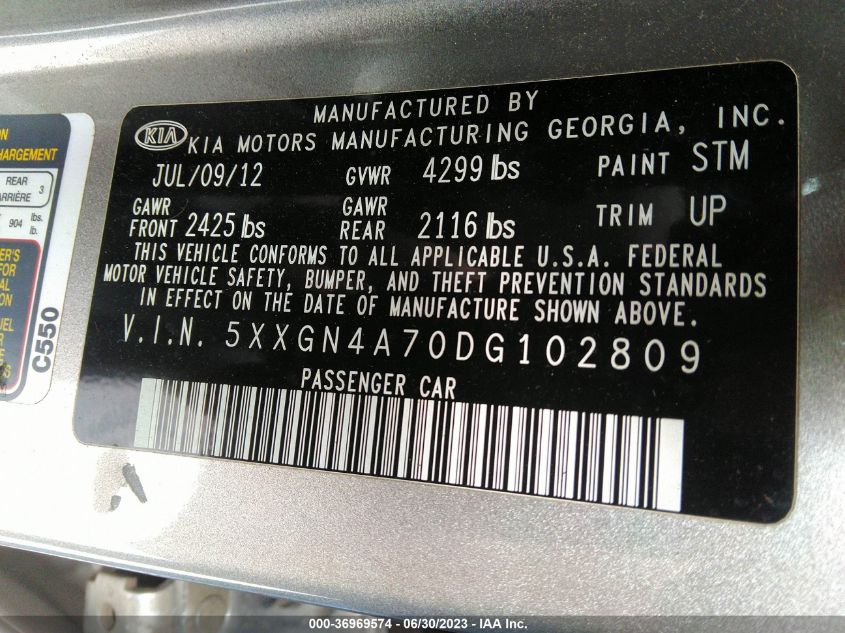 2013 KIA OPTIMA EX - 5XXGN4A70DG102809