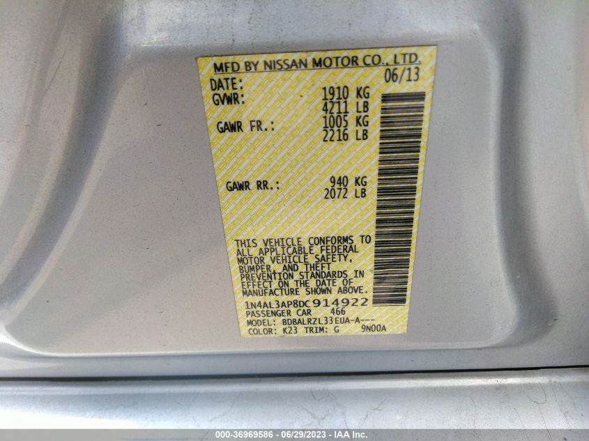 2013 NISSAN ALTIMA 2.5 S - 1N4AL3AP8DC914922