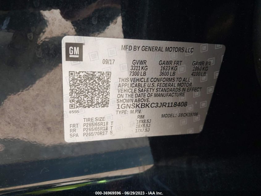 2018 CHEVROLET TAHOE LT - 1GNSKBKC3JR118408