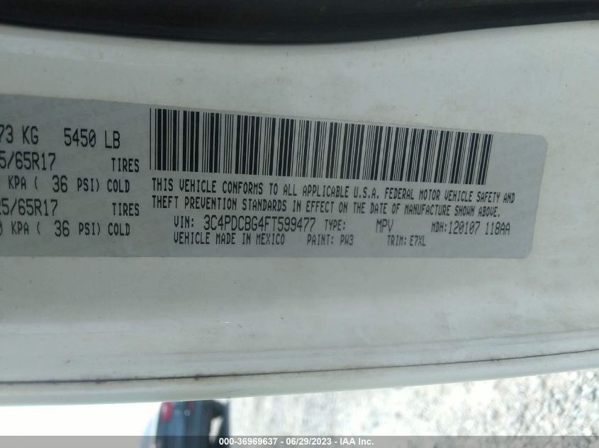 2015 DODGE JOURNEY SXT - 3C4PDCBG4FT599477
