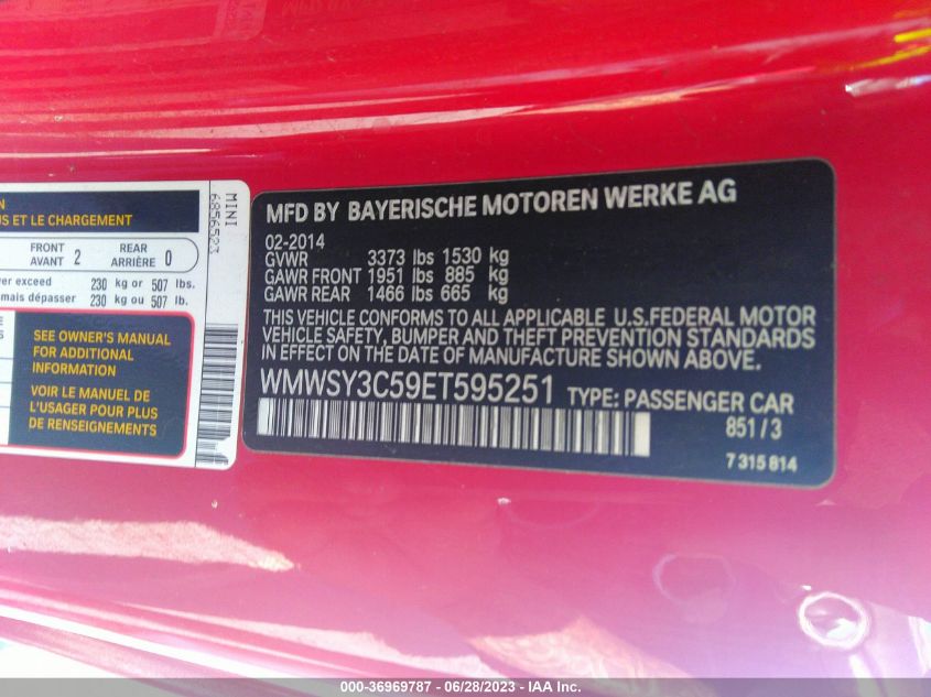 2014 MINI COOPER ROADSTER S WMWSY3C59ET595251