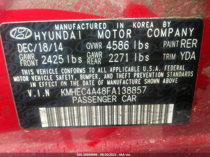 2015 HYUNDAI SONATA HYBRID - KMHEC4A48FA138857
