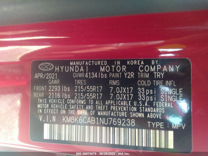 2022 HYUNDAI KONA SEL - KM8K6CAB1NU769238