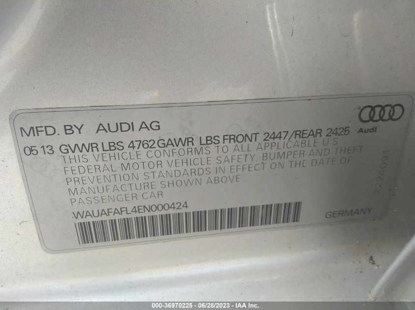 2014 AUDI A4 PREMIUM - WAUAFAFL4EN000424