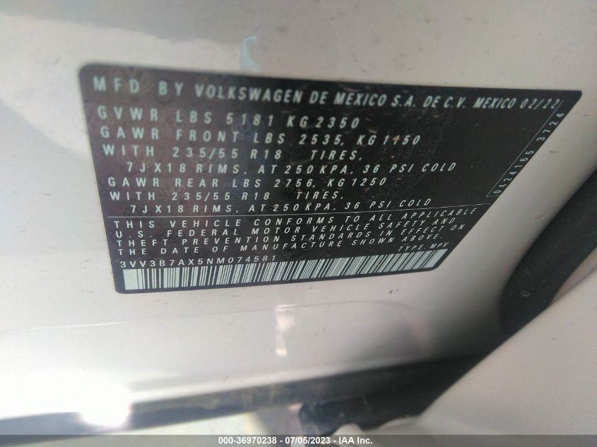 2022 VOLKSWAGEN TIGUAN SE - 3VV3B7AX5NM074581