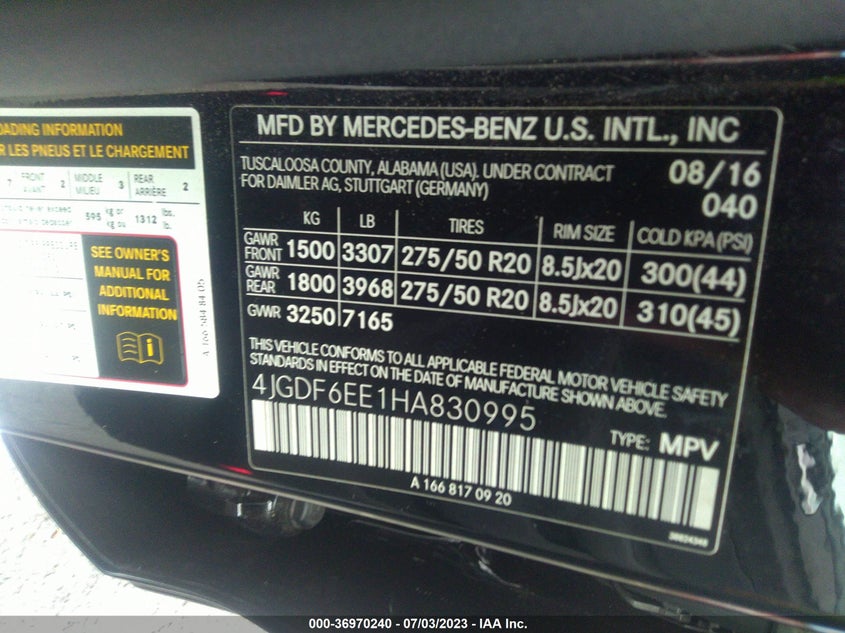 VIN 4JGDF6EE1HA830995 2017 MERCEDES-BENZ GLS GLS 450