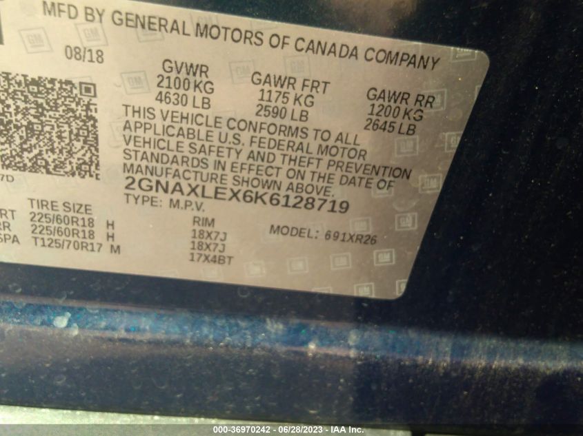 2019 CHEVROLET EQUINOX LT - 2GNAXLEX6K6128719