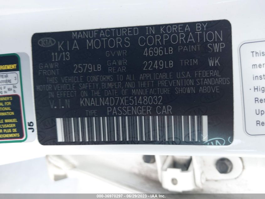 2014 KIA CADENZA PREMIUM KNALN4D7XE5148032