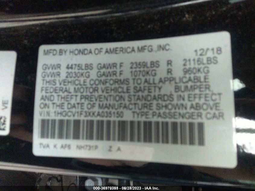 2019 HONDA ACCORD SEDAN SPORT 1.5T - 1HGCV1F3XKA035150