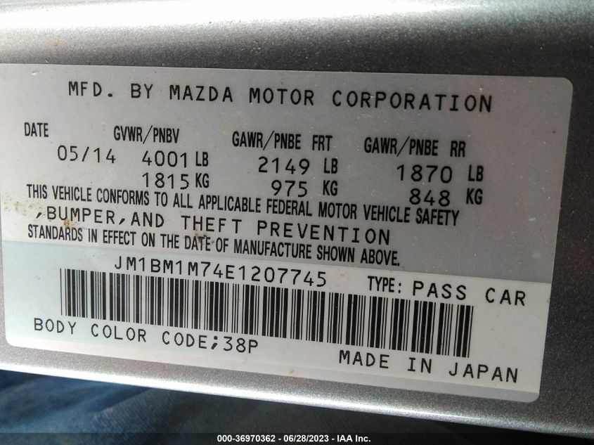 2014 MAZDA MAZDA3 I GRAND TOURING - JM1BM1M74E1207745
