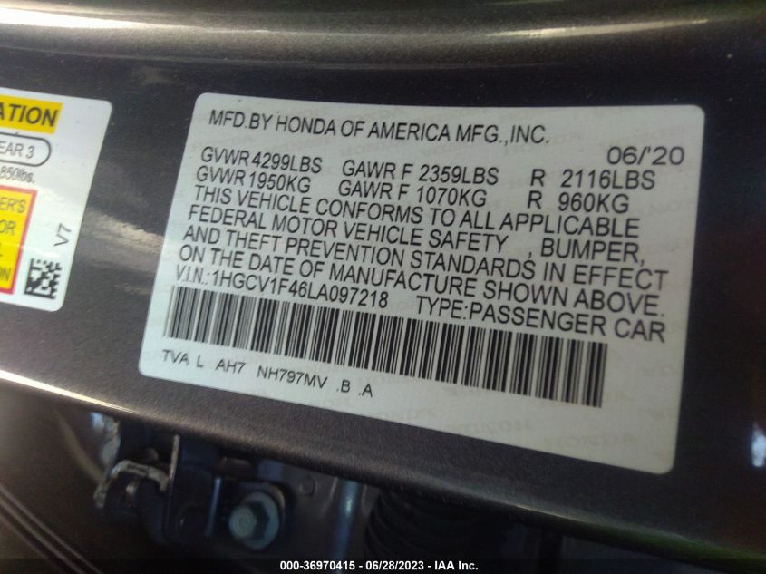2020 HONDA ACCORD SEDAN EX - 1HGCV1F46LA097218