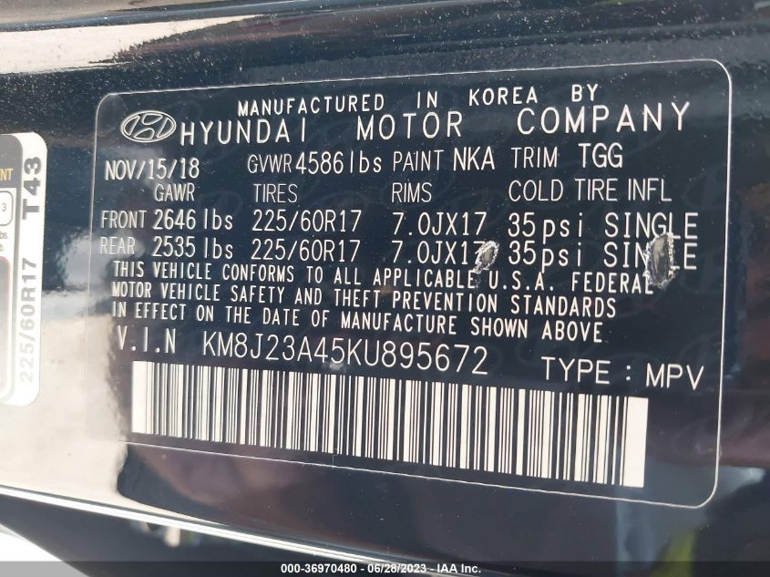 2019 HYUNDAI TUCSON SE - KM8J23A45KU895672
