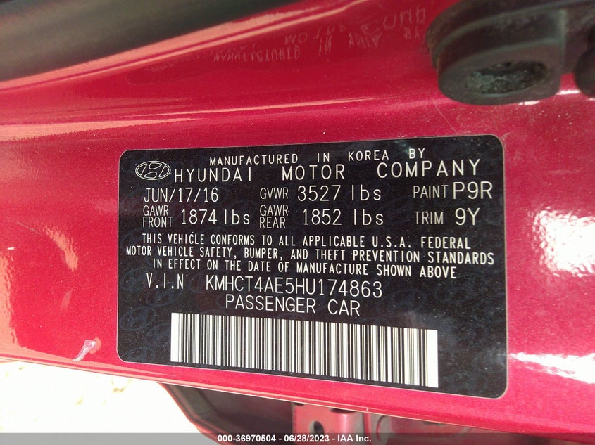 VIN KMHCT4AE5HU174863 2017 HYUNDAI ACCENT SE