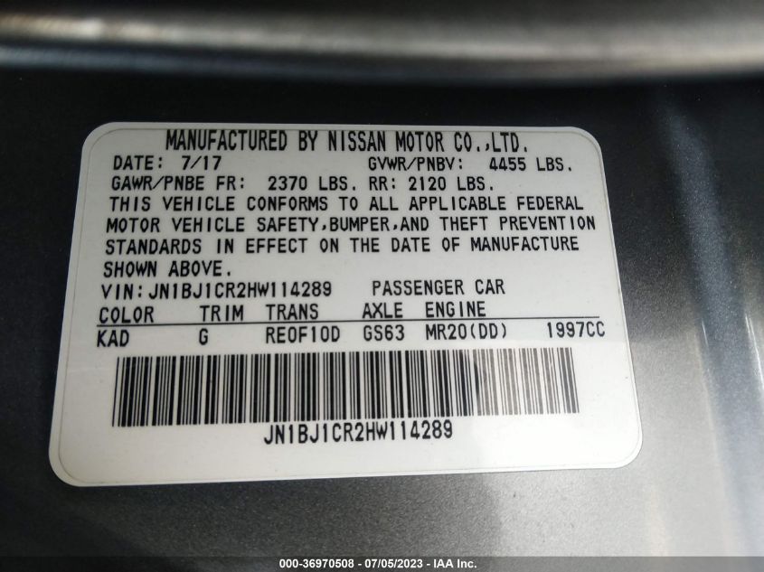 2017 NISSAN ROGUE SPORT SV - JN1BJ1CR2HW114289