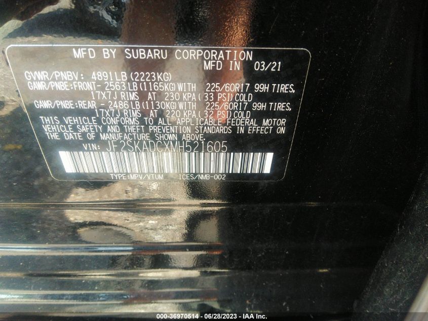 2021 SUBARU FORESTER - JF2SKADCXMH521605