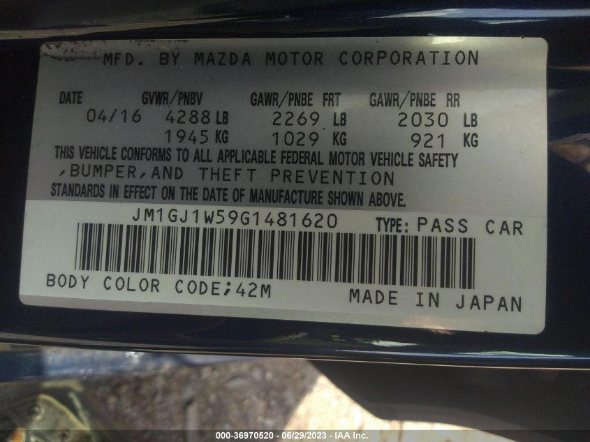 2016 MAZDA MAZDA6 I GRAND TOURING - JM1GJ1W59G1481620