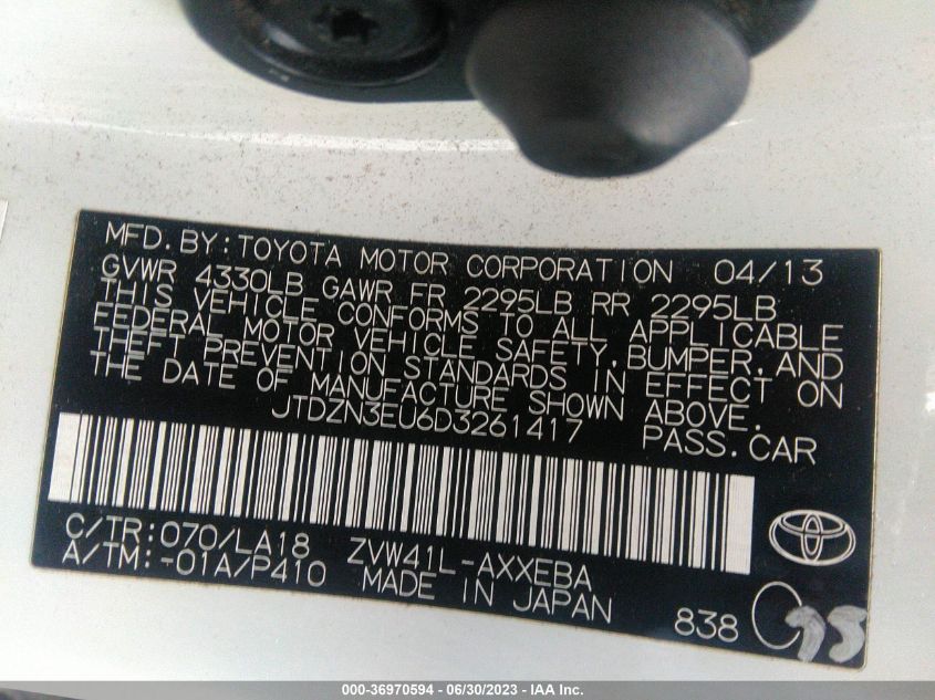 2013 TOYOTA PRIUS V TWO/THREE/FIVE - JTDZN3EU6D3261417