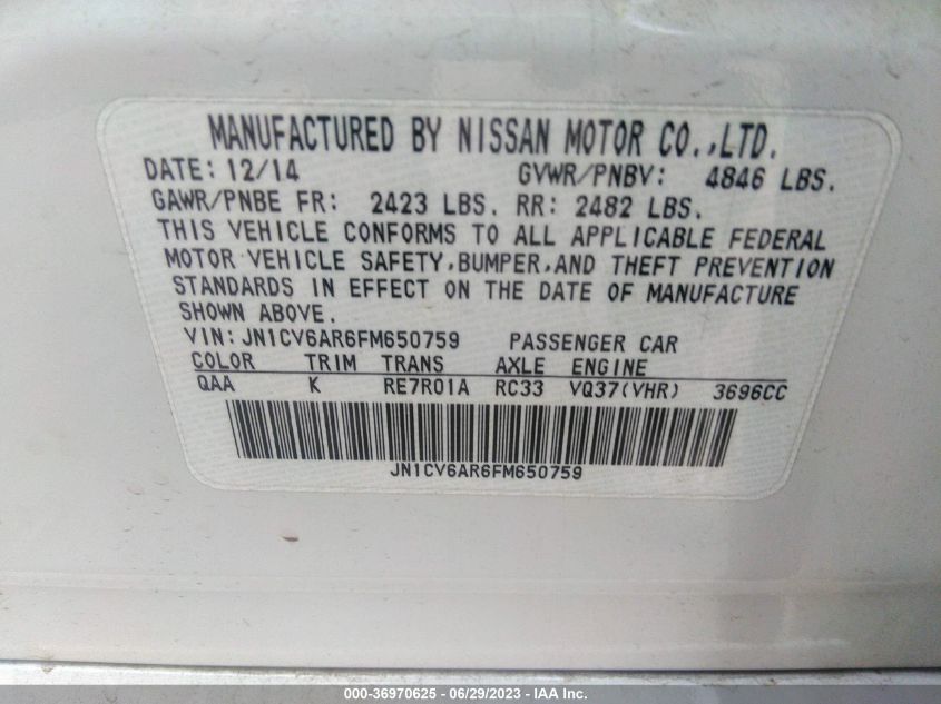 2015 INFINITI Q40 JN1CV6AR6FM650759