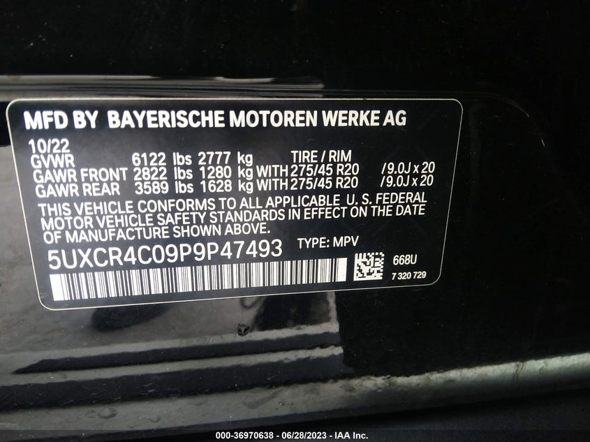 VIN 5UXCR4C09P9P47493 2023 BMW X5 SDRIVE40I