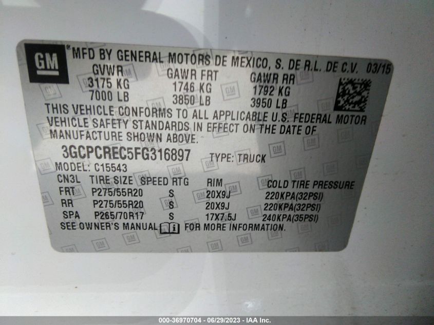 2015 CHEVROLET SILVERADO 1500 LT - 3GCPCREC5FG316897