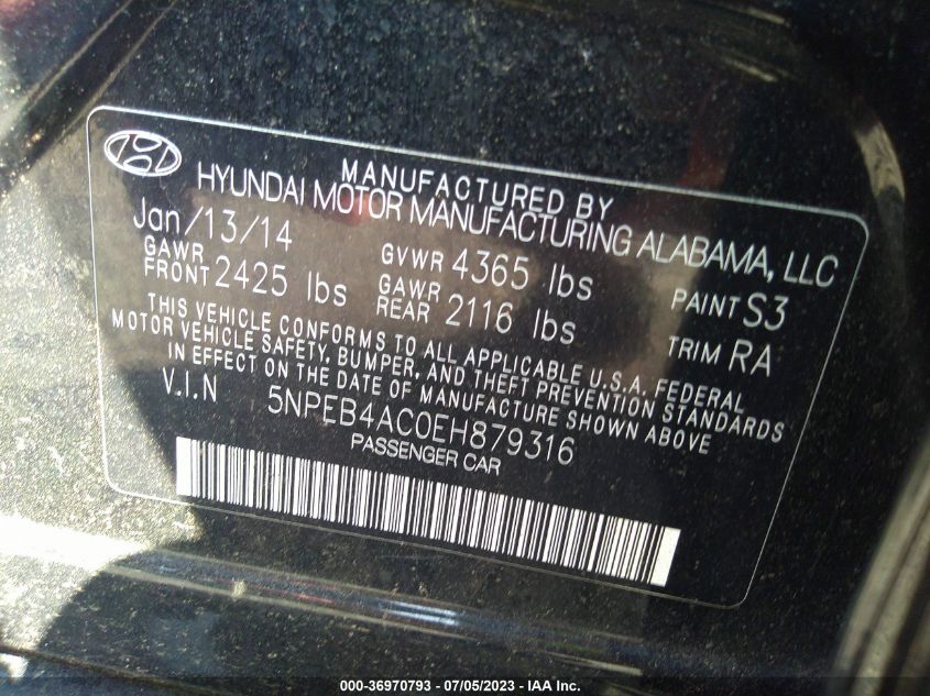 2014 HYUNDAI SONATA GLS - 5NPEB4AC0EH879316